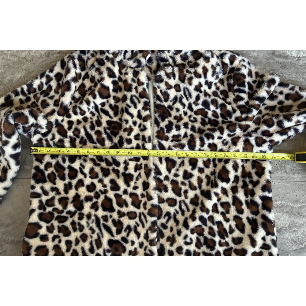 Fashion Cheetah Leopard Print Plush Faux Fur Coat Pockets Womens Sz XL Jacket - Picture 10 of 11